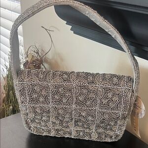 Elegant Silver Beaded Women's Bag